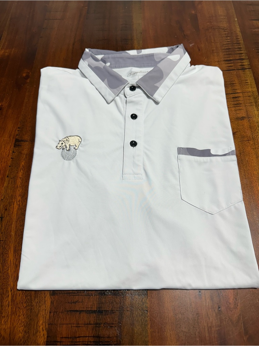 Men's White Polo with Gray Contrast Collar and Pocket Trim